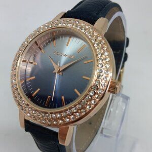 Rocawear RL11291 Women's 39mm Crystal Accent Rose Tone Blue Dial Watch NEW BATT